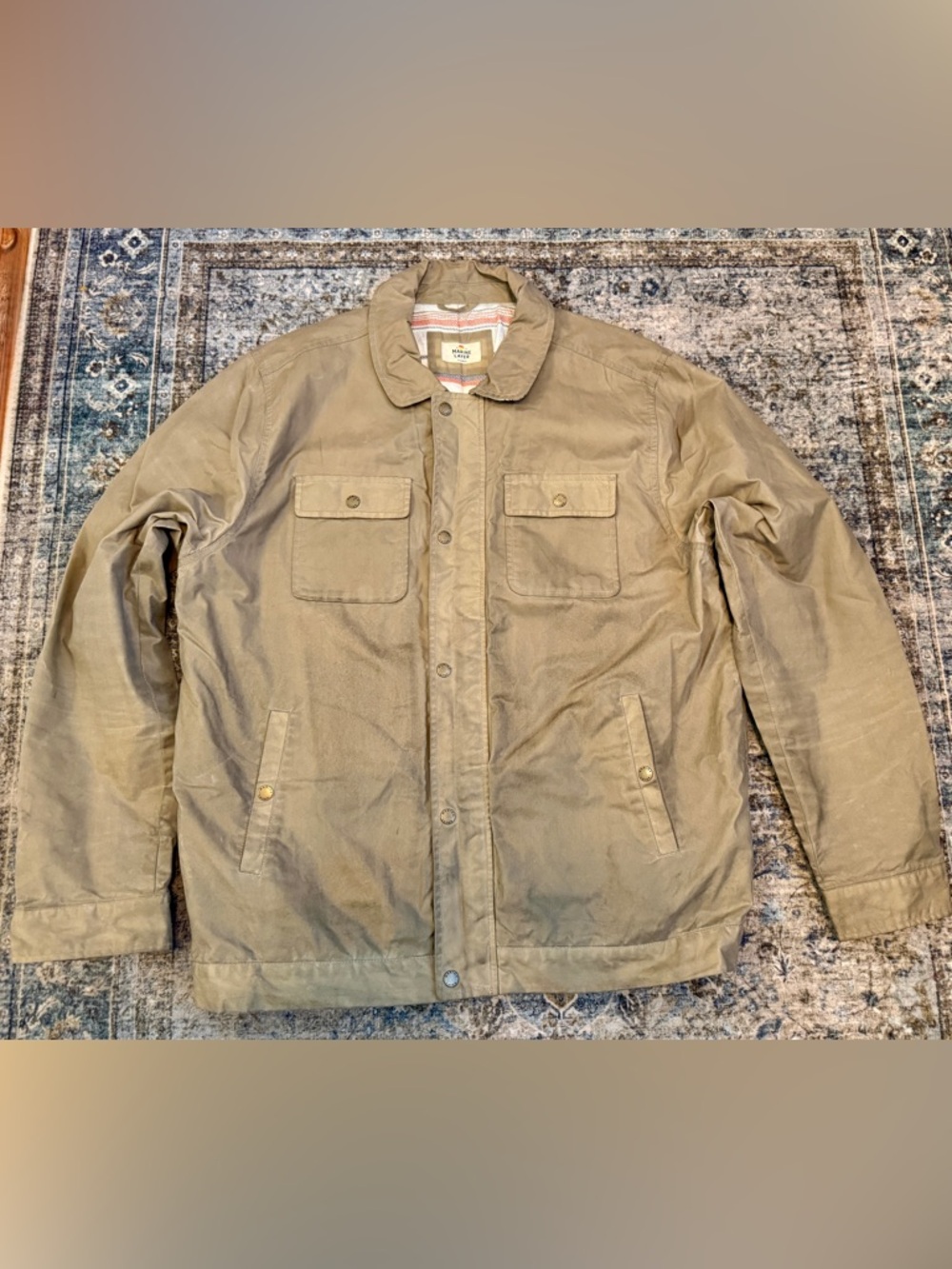 Marine Layer Waxed Canvas Flannel-Lined Jacket XL Tan.